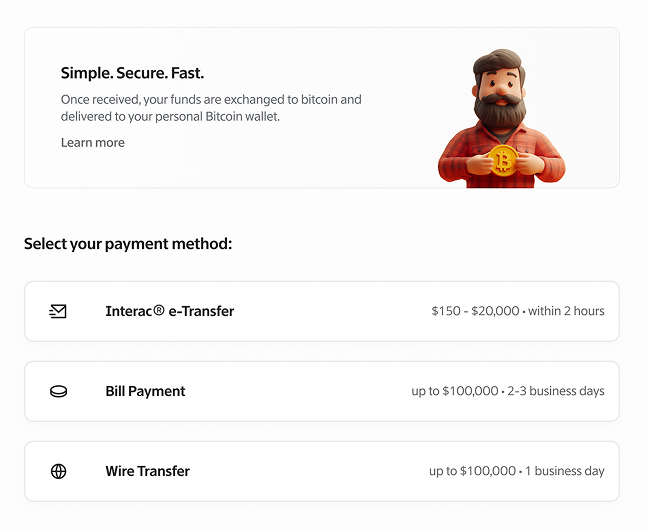 Buy Bitcoin Page Screenshot